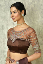 Brown Silk Plain Saree with Blouse Piece - Purvi