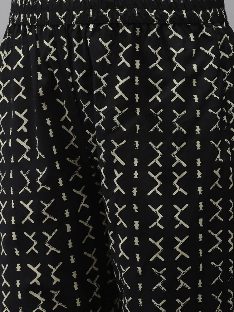 Yufta Women Black Ethnic Motifs Regular Mirror Work Pure Cotton Kurta with Trouser & With Dupatta