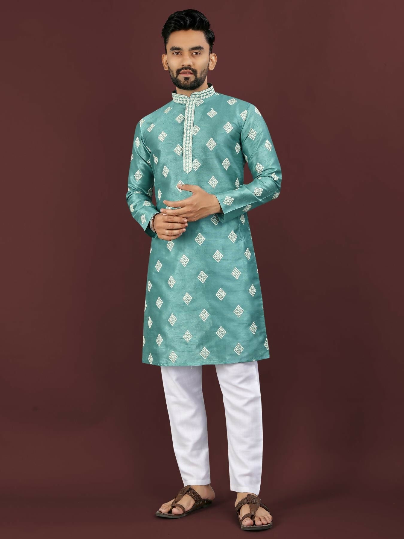 Anaita Blue Embroidered Silk Straight Kurta
