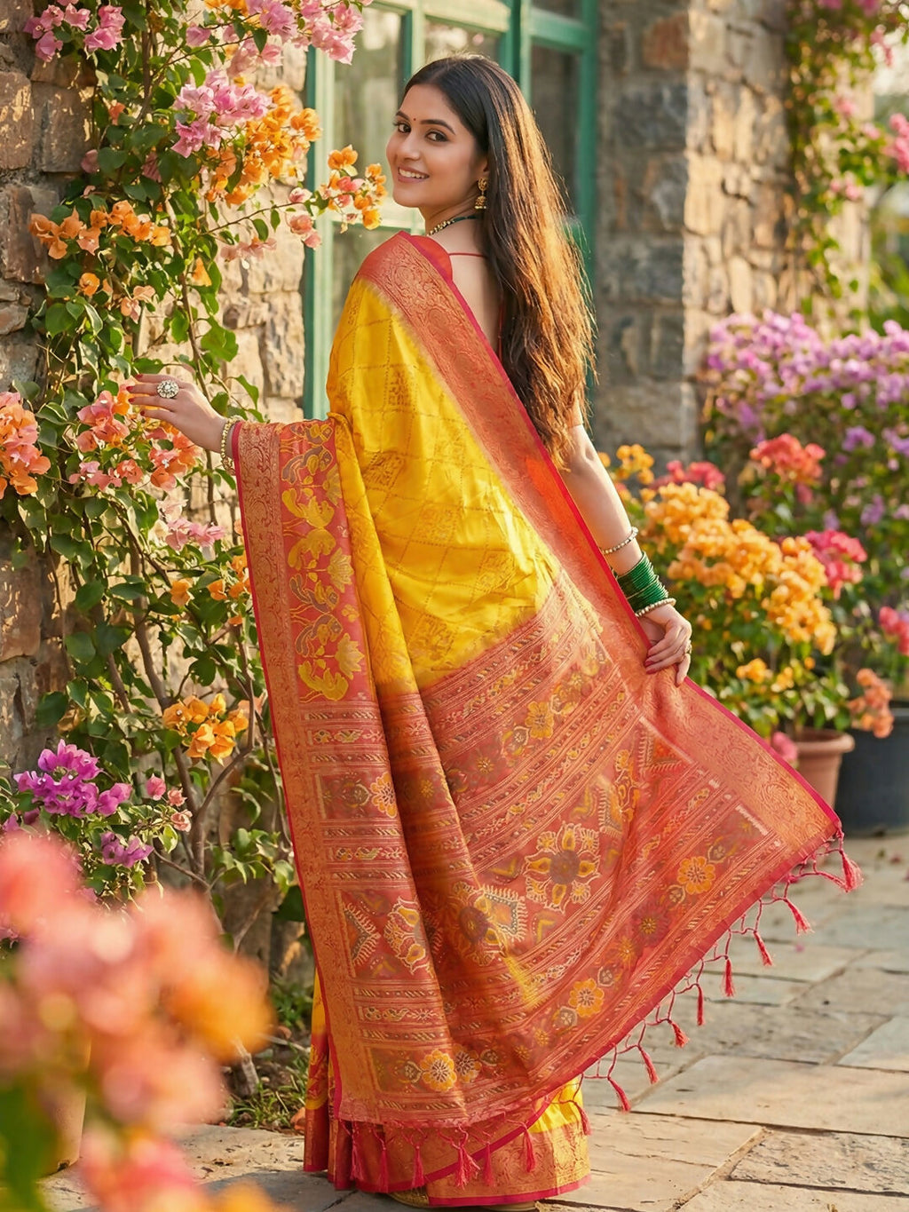 Shree Shyam Fashion Yellow Pochampally Silk Saree - Distacart