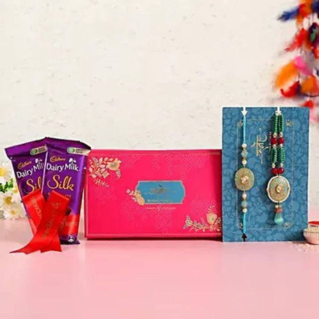 Meenakari Rakhi Set & Dairy Milk Silk