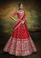 House of Panchhi Red Pure Silk Moti & Zarkan heavy embroidery Lehenga choli & Dupatta