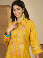 Joban Fashion Women Mustard Roman Silk Embroidered Stitched Kurta Set - Distacart