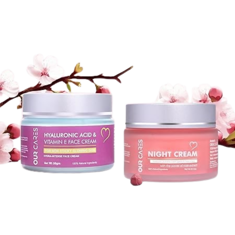 Our Cares Moisturizer With Hyaluronic Acid Vitamin E + Night Cream - Combo