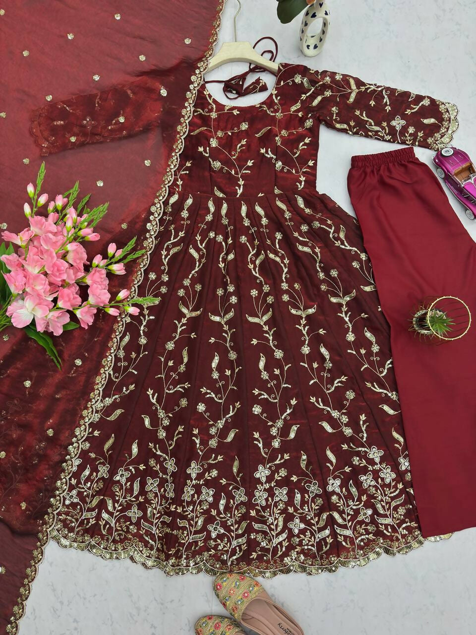 Teeya Creation Maroon Color Faux Georgette Long Party Wear Gown - Distacart