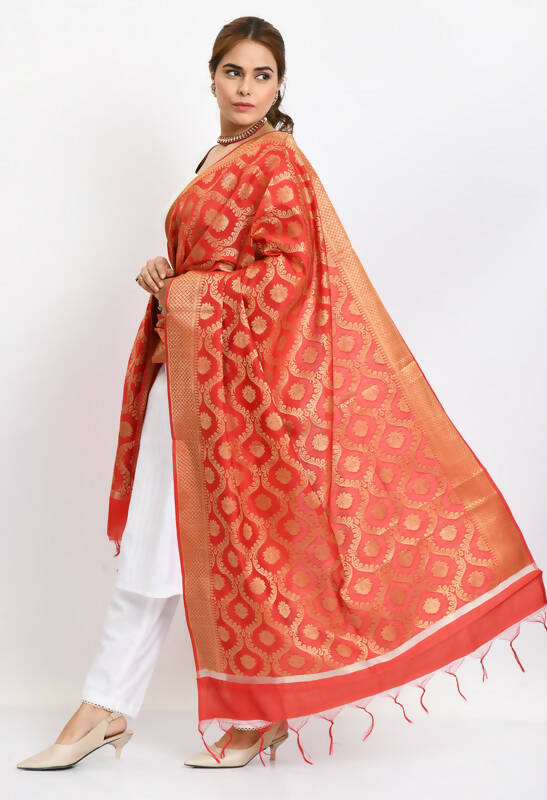 Mominos Fashion Moeza Women's Banarsi Silk All Over Woven Design Red Dupatta - Distacart
