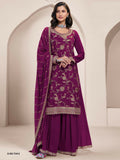 Anaita Wine Heavy Chinon With Embroidery Sharara Suit (bottom Stitched) - Distacart