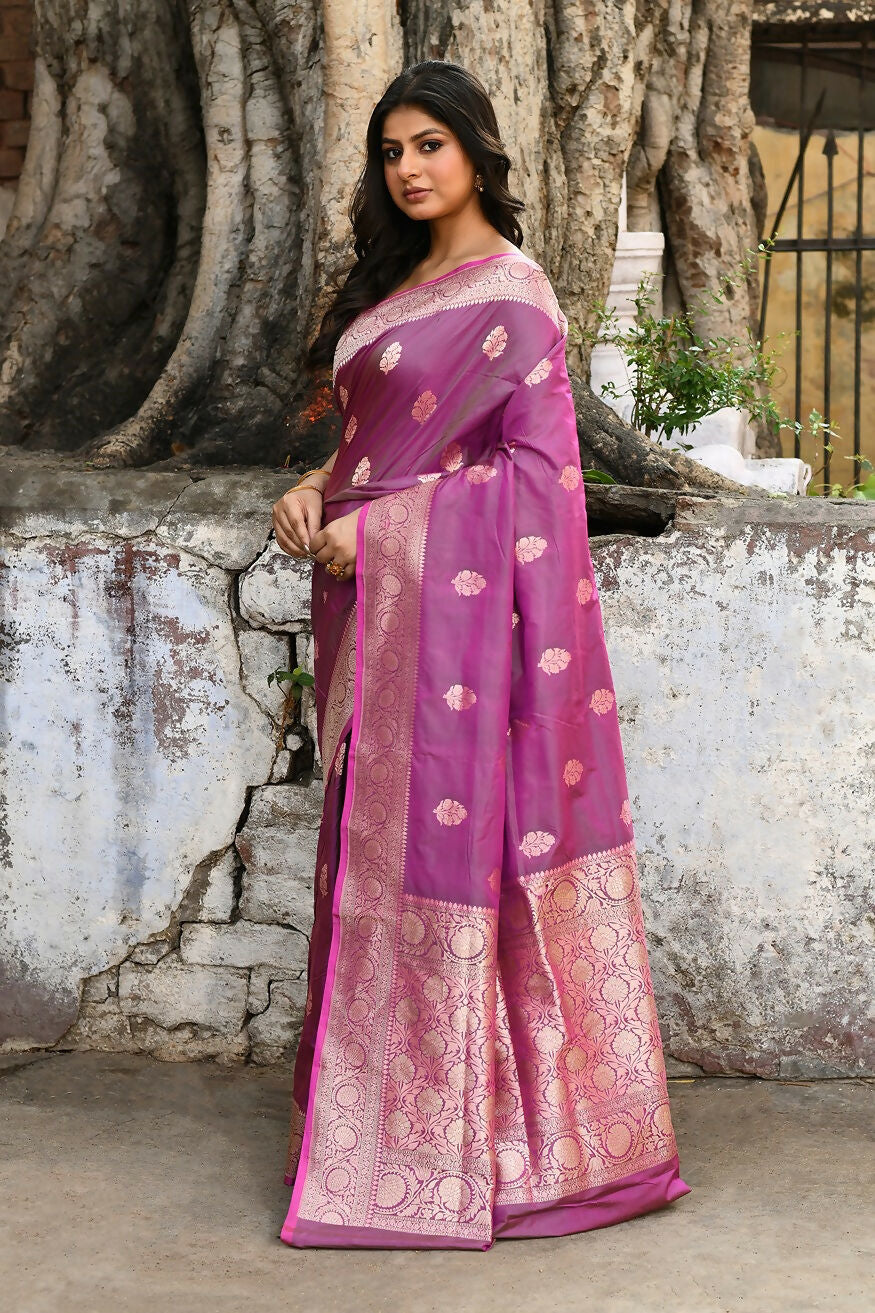 Joban Fashion Magenta Pure Katan Pure Handloom Banarasi Silk Saree