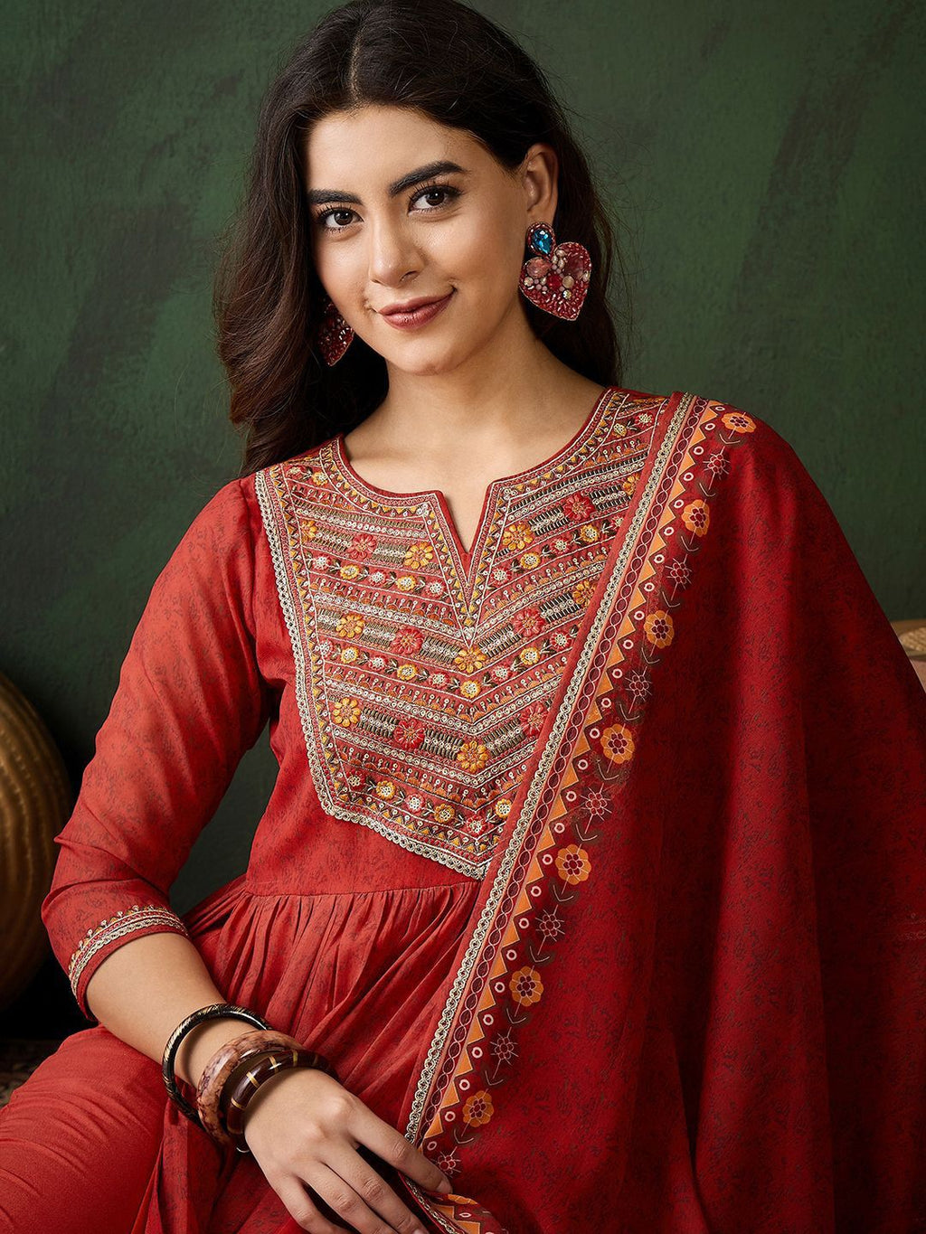 Sangria Zari Sequence Embroidered Kurta & Trousers With Dupatta