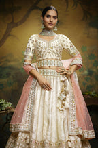 House of Panchhi Off White Pure Silk Moti & Zarkan heavy embroidery Lehenga choli & Dupatta