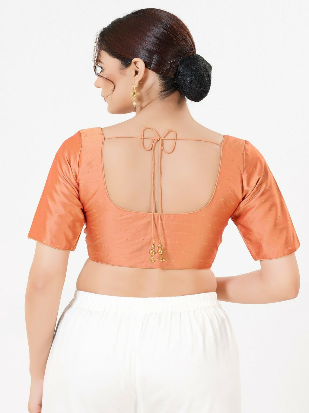 Joban Fashion Rose-Gold Taffeta Silk Elbow Sleeveless Front Open Blouse