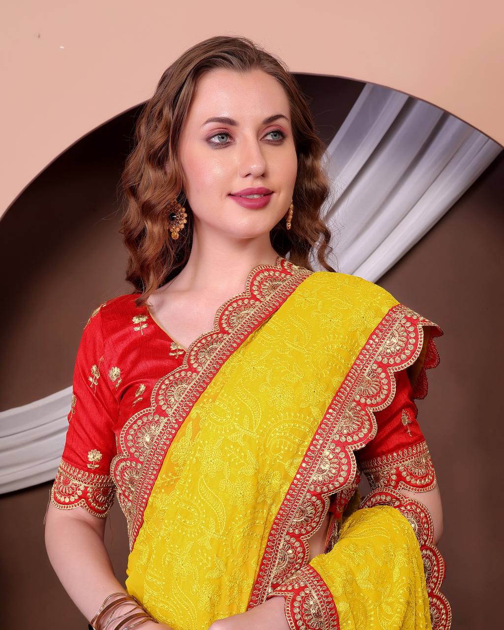 Teeya Creation Yellow Color Georgette Fabric Chikankari Work Saree - Distacart