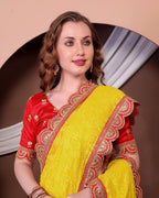 Teeya Creation Yellow Color Georgette Fabric Chikankari Work Saree - Distacart