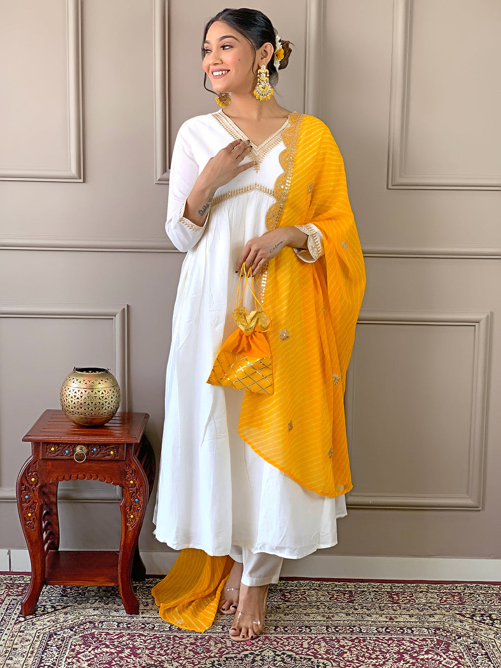 The52 Women's Gorgeous Embroidery Chandrei Fabric Straight Kurta, Pant and Dupatta Set - Distacart