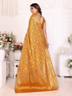 Anaita Yellow Soft Satin Silk Bandhej Print Saree With Kanchi Zari Weaving Border - Distacart