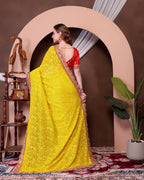 Teeya Creation Yellow Color Georgette Fabric Chikankari Work Saree - Distacart