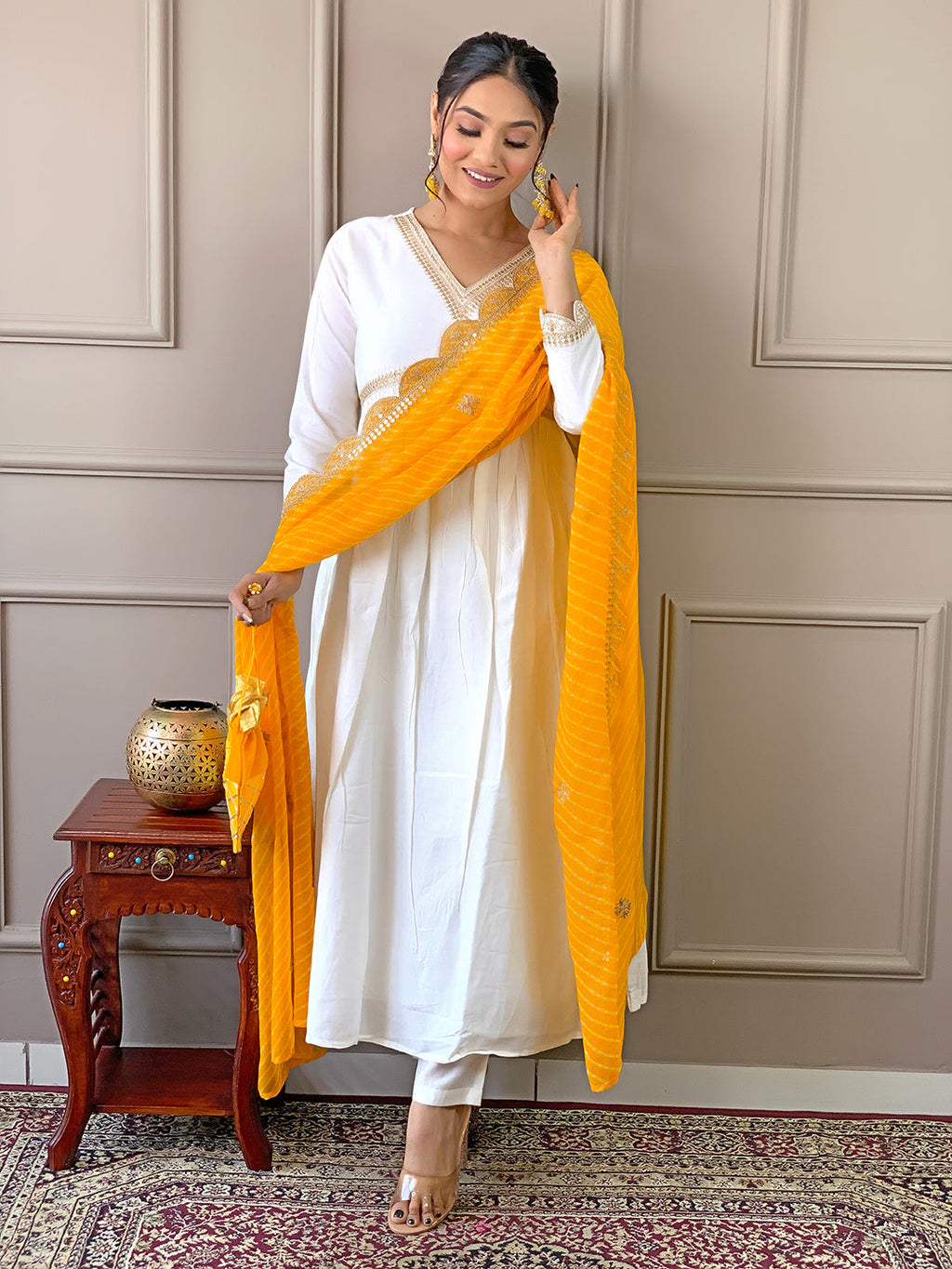The52 Women's Gorgeous Embroidery Chandrei Fabric Straight Kurta, Pant and Dupatta Set - Distacart
