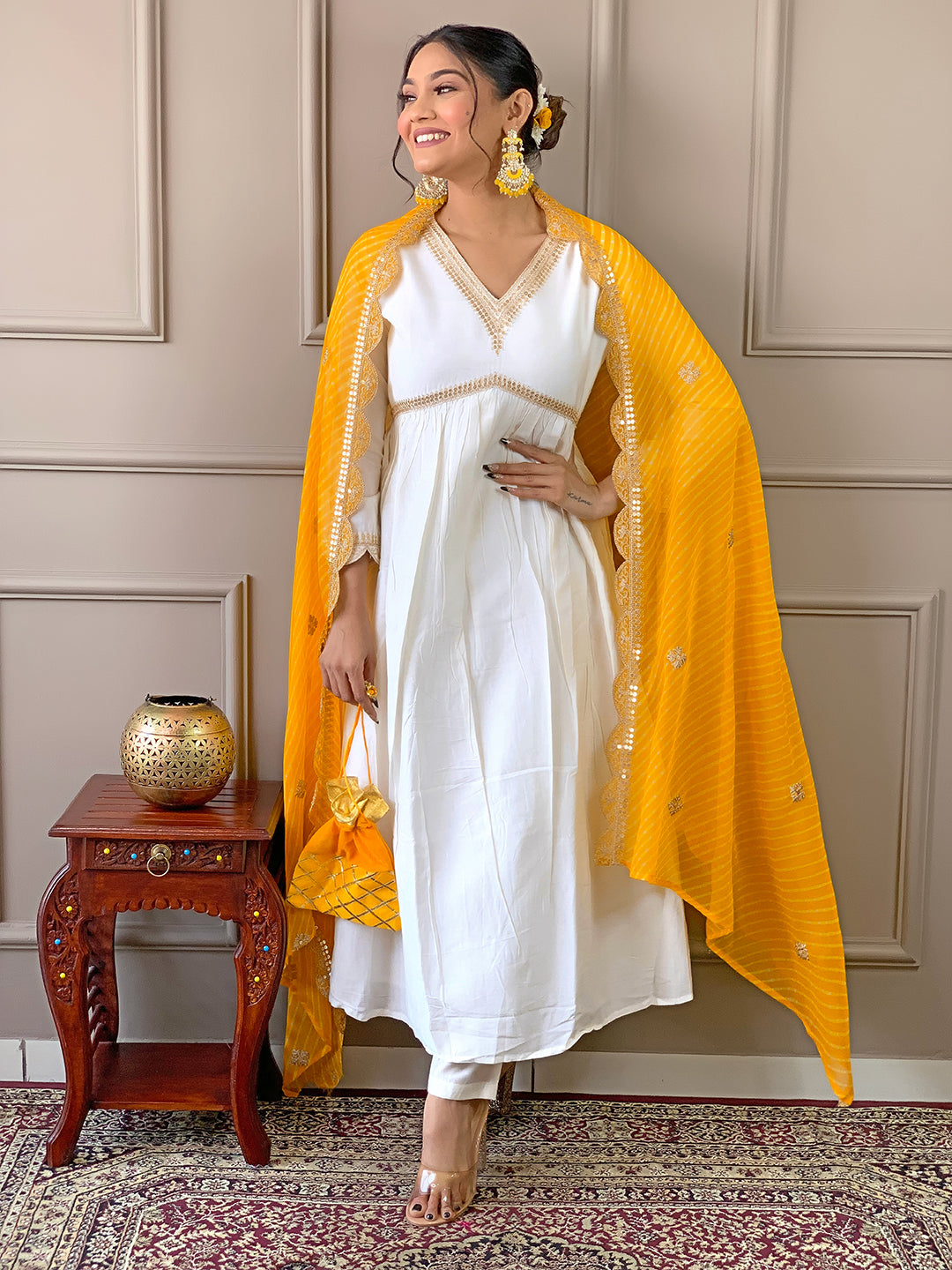 The52 Women's Gorgeous Embroidery Chandrei Fabric Straight Kurta, Pant and Dupatta Set - Distacart