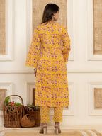 Yufta Yellow Printed Pakistani Style Kurta And Trousers With Dupatta Set