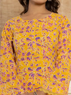 Yufta Yellow Printed Pakistani Style Kurta And Trousers With Dupatta Set