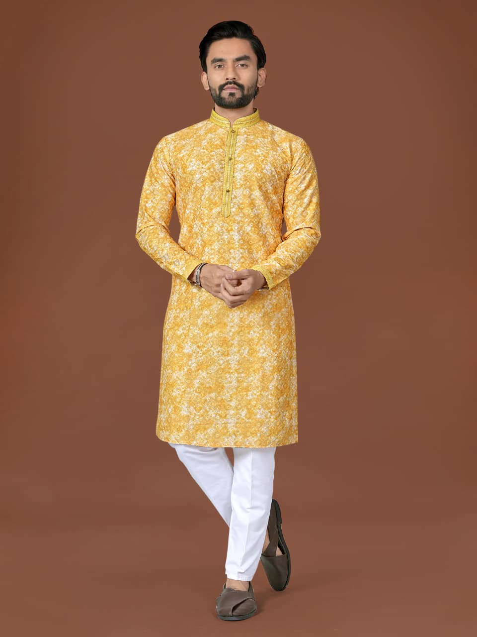 Anaita Yellow Lucknowi Silk Straight Kurta