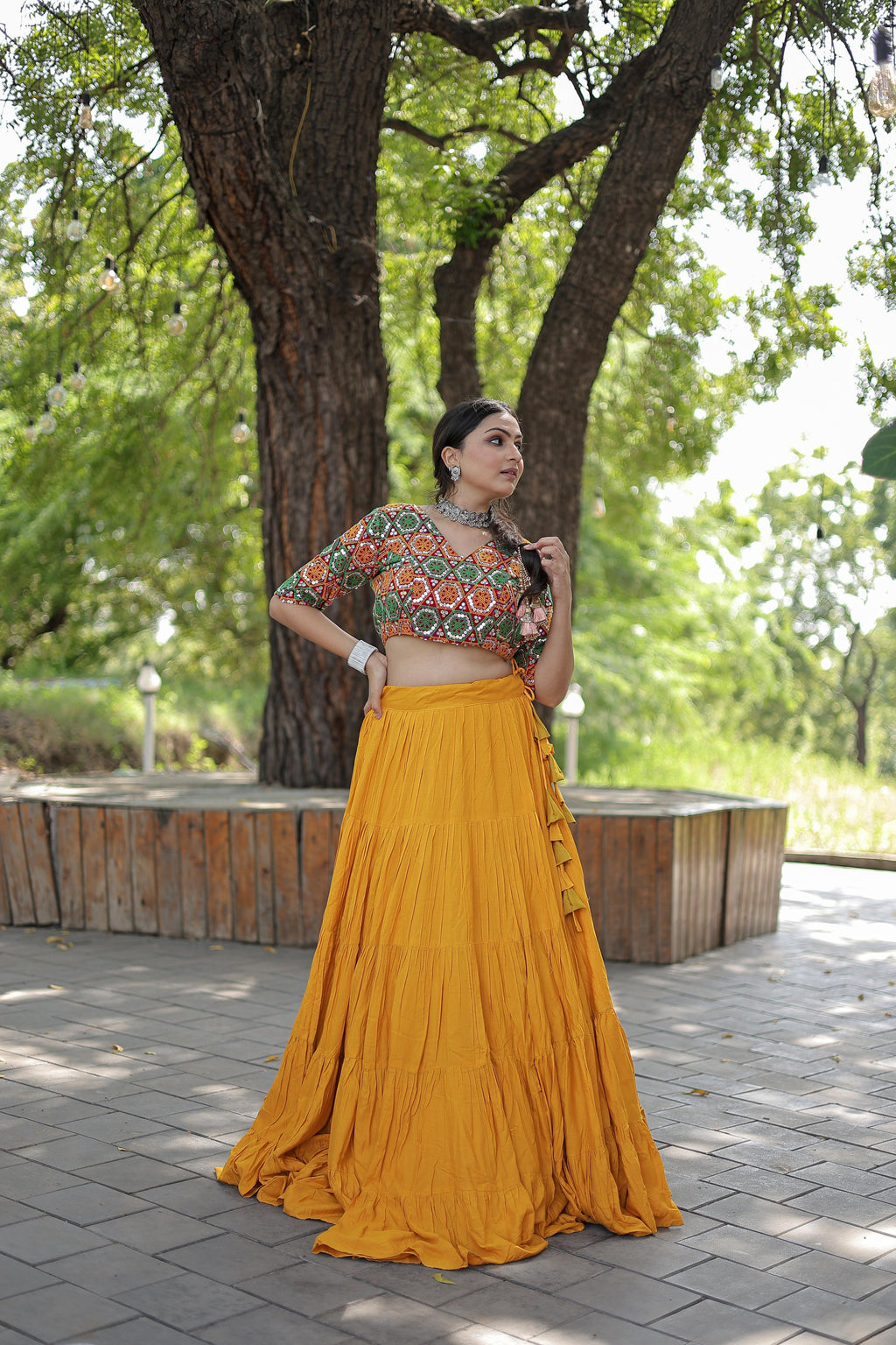 Lorenvalley Yellow Premium Rayon Lehenga with Georgette Embroidered Traditional Thread work Choli