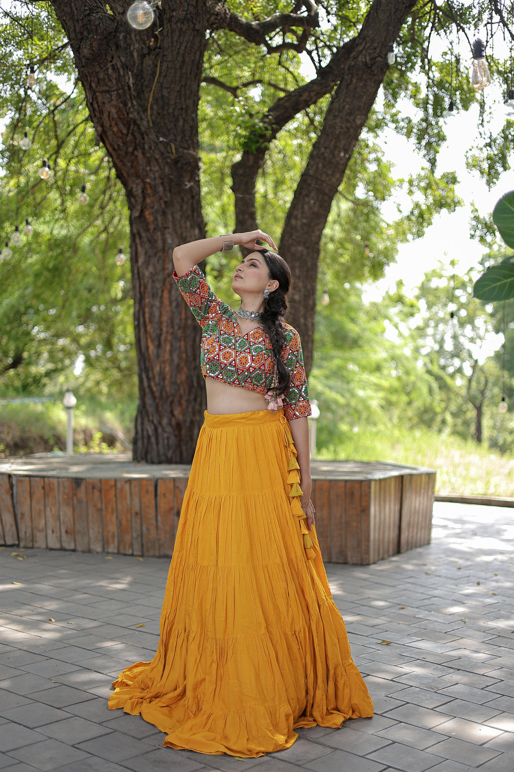Lorenvalley Yellow Premium Rayon Lehenga with Georgette Embroidered Traditional Thread work Choli