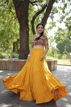 Lorenvalley Yellow Premium Rayon Lehenga with Georgette Embroidered Traditional Thread work Choli