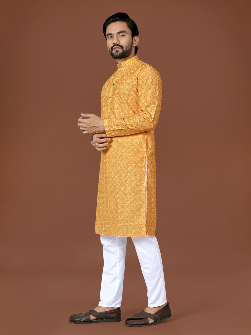 Anaita Yellow Lucknowi Silk Straight Kurta