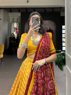 Lorenvalley Yellow Tussar Silk Lehenga Leheriya Patola Print Border With Choli Bandhej Print With Bandhej Print Gotta Patti Lace Border Dupatta