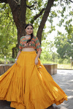 Lorenvalley Yellow Premium Rayon Lehenga with Georgette Embroidered Traditional Thread work Choli
