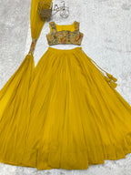 Lorenvalley Yellow Faux Georgette Stitched Lehenga Embroidery Blouse with Dupatta