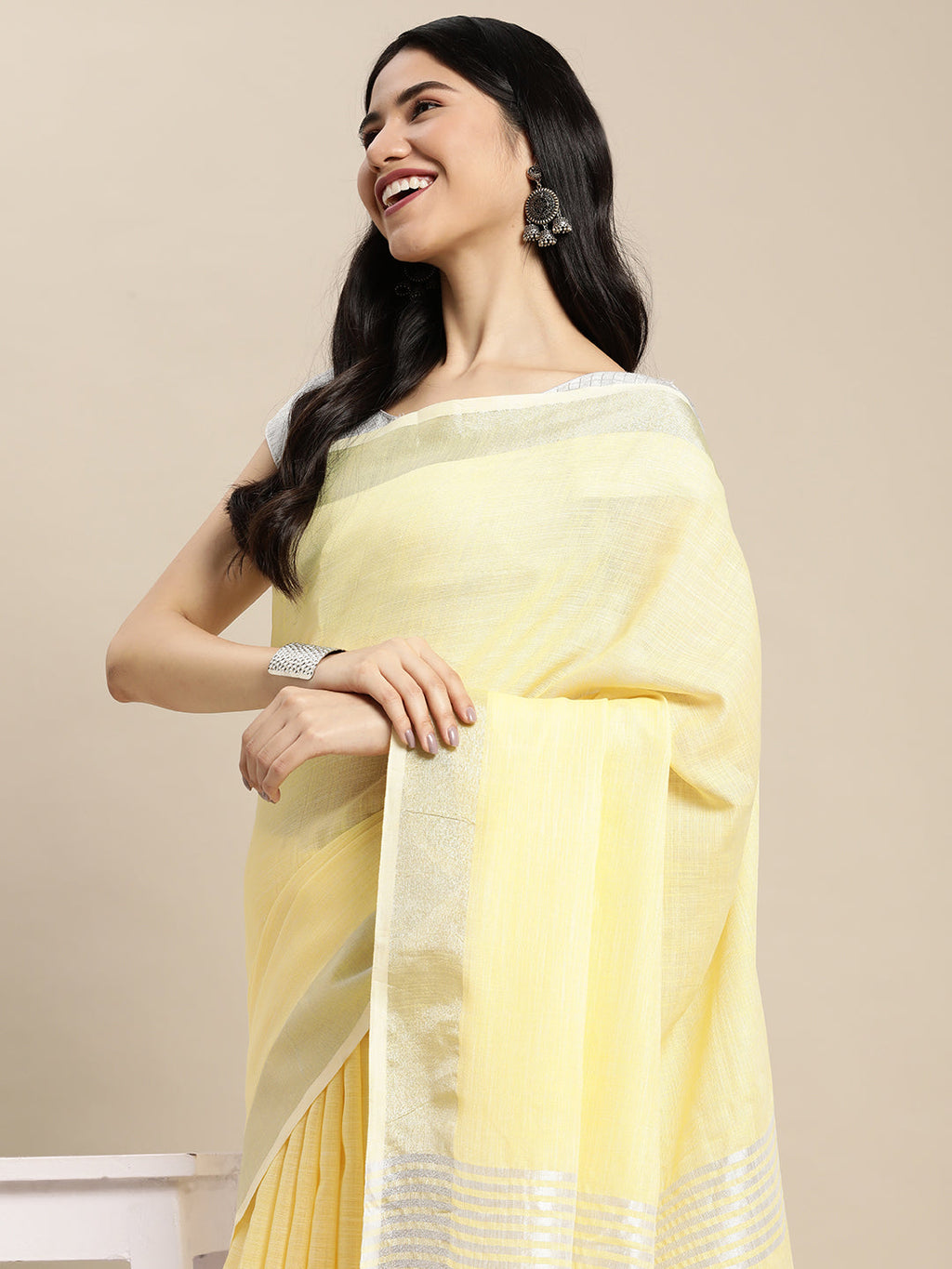 Anaita L Yellow Linen Saree With Blouse - Distacart