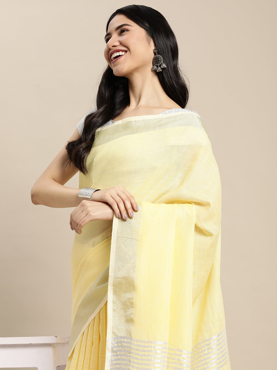 Anaita L Yellow Linen Saree With Blouse - Distacart