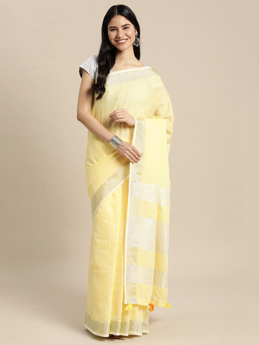 Anaita L Yellow Linen Saree With Blouse - Distacart