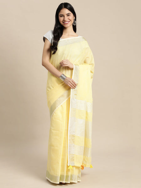 Anaita L Yellow Linen Saree With Blouse
