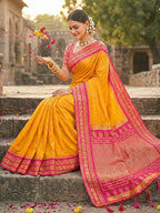 Anaita Yellow Silk Woven Saree With Blouse - Distacart