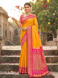 Anaita Yellow Silk Woven Saree With Blouse - Distacart