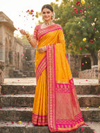 Anaita Yellow Silk Woven Saree With Blouse - Distacart