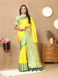 Lorenvalley Fashion Yellow Soft Silk weaving Design Rich Zari Weaving Saree