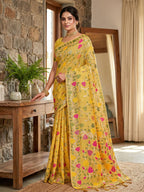 Anaita Yellow Linen Woven Work Saree With Blouse - Distacart