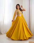 Lorenvalley Yellow Faux Georgette Stitched Lehenga Embroidery Blouse with Dupatta