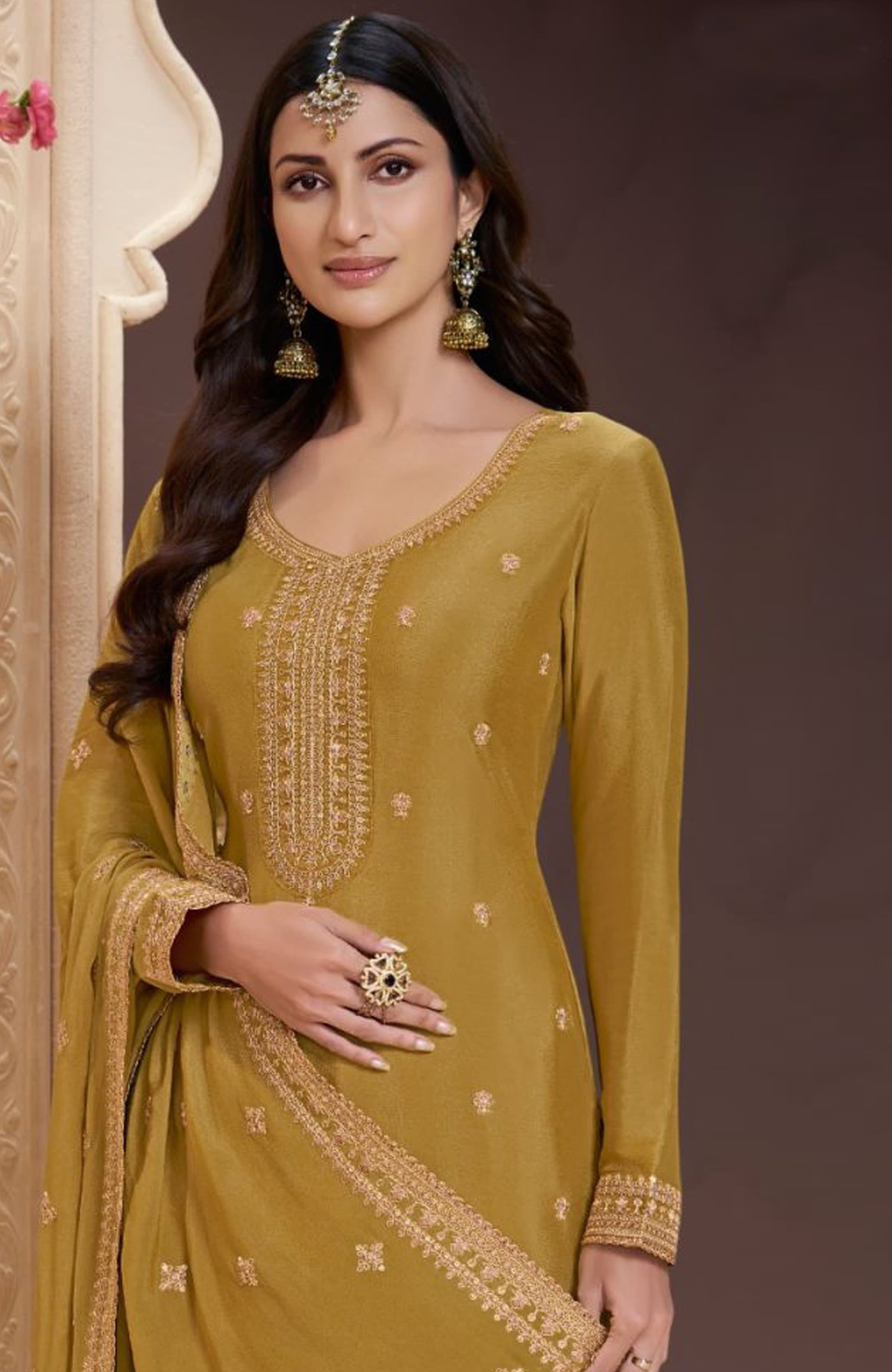 Anaita Yellow Chinon Embroidered Salwar Suit - Distacart