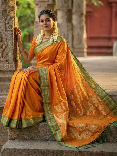 Anaita Yellow Silk Woven Saree With Blouse