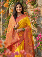 Anaita Yellow Pochampally Printed Saree With Blouse - Distacart