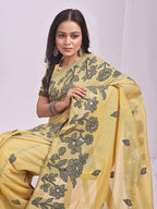 Anaita Yellow Linen Printed Saree With Blouse - Distacart