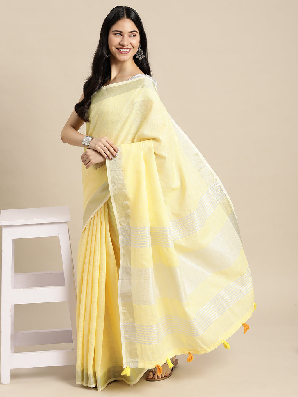 Anaita L Yellow Linen Saree With Blouse - Distacart