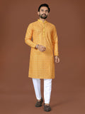 Anaita Yellow Lucknowi Silk Straight Kurta