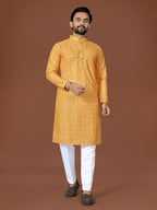 Anaita Yellow Lucknowi Silk Straight Kurta