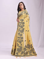 Anaita Yellow Linen Printed Saree With Blouse - Distacart